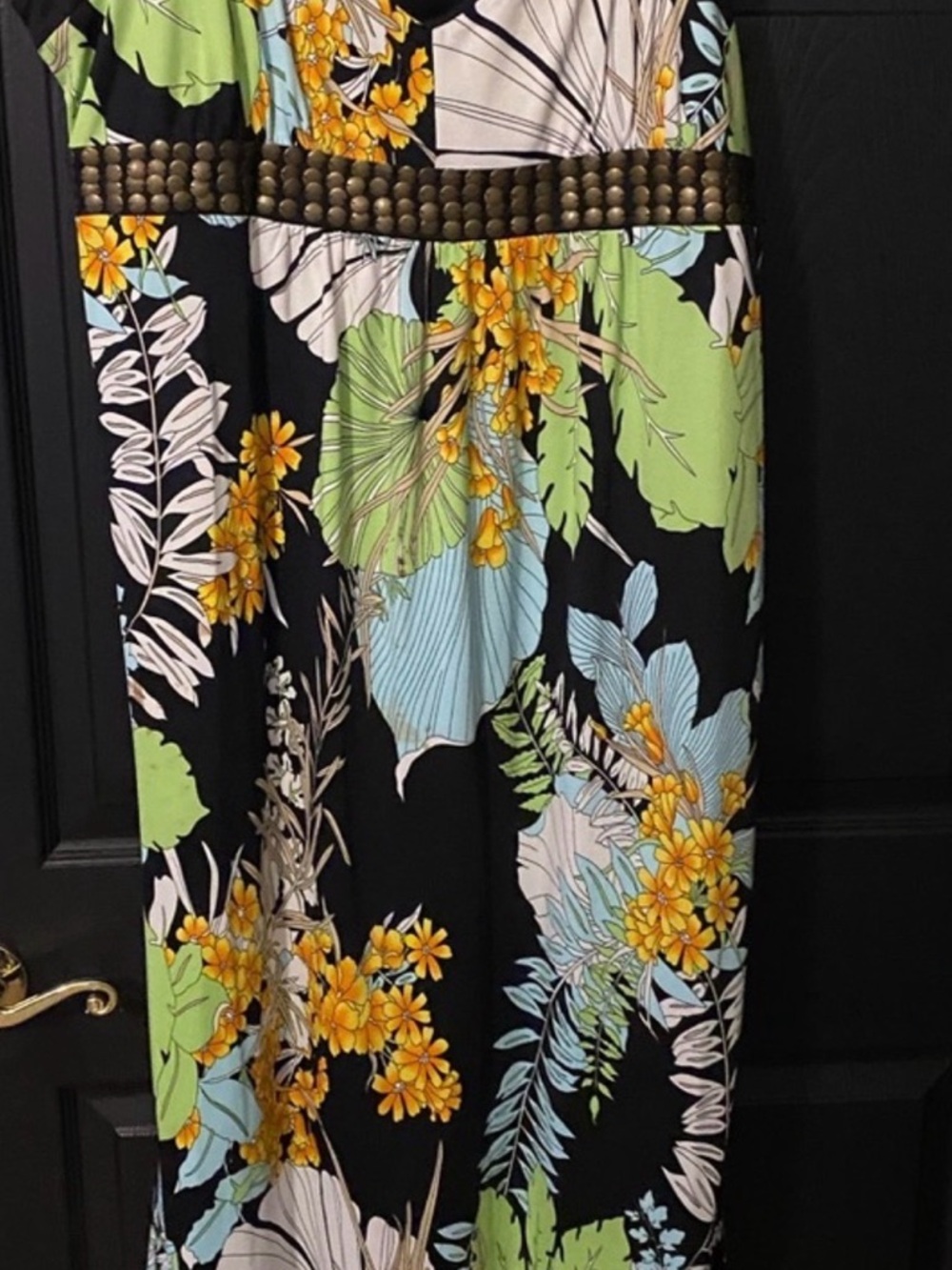 Black Floral Maxi Dress with Yellow & Aqua Blooms
